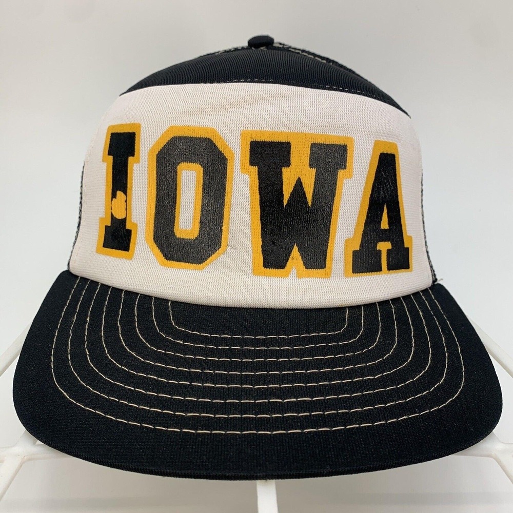 Vintage Iowa‎ Hawkeyes Mesh Back Snapback Hat Black Sportcap Large